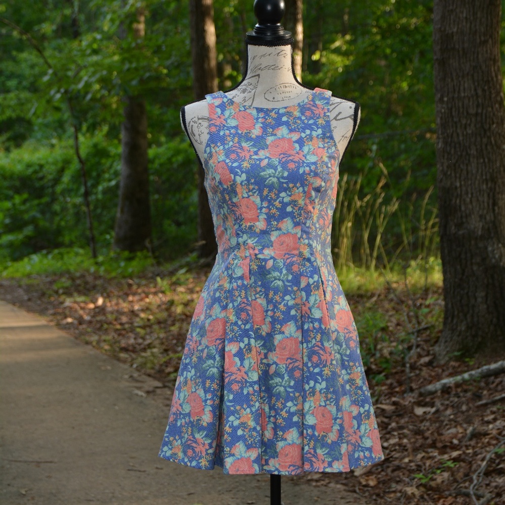 LUSH Lulu's floral denim skater fit & flare dress
